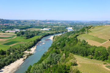 Fototapeta na wymiar Tanaro river view from Langhe, Italy