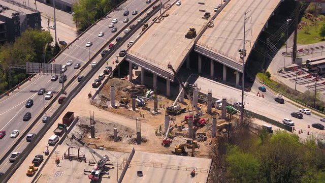 Atlanta Aerial v282 Birdseye view flying low near freeway bridge collapse 4/17