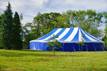 Wall murals Theater Big white blue  tent theatrical in the park