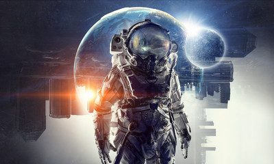 Astronaut in outer space. Mixed media