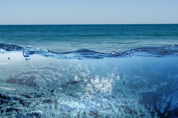 Fototapeta na wymiar Ocean underwater view . Mixed media