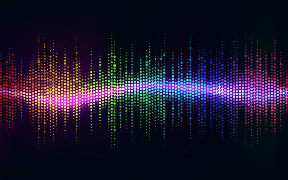 Abstract Sound Wave Background.Digital Energy Sound Music Equalizer With Colored Rainbow Lights Backdrop.Vector Illustration EPS 10