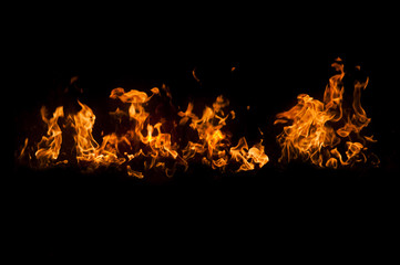 Fire flames isolated on black background