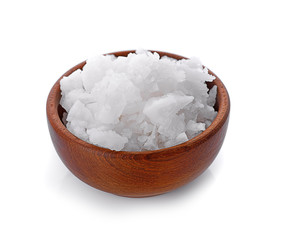 Fototapeta na wymiar Salt wooden bowl isolated on white