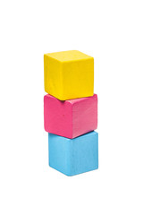 Building blocks on wooden background，Colorful wooden building blocks