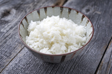 Traditional Japanese Koshihikari Rice as close-up in a bowl