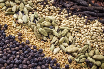 Naklejka premium Traditional international grain and seed as spice as close-up