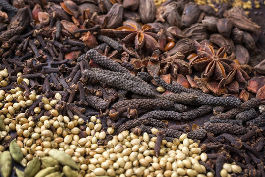 Traditional international grain and seed as spice as close-up
