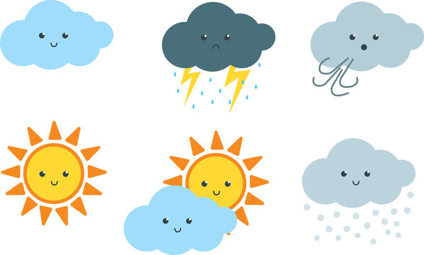 Cute Weather Cartoon Clipart Set