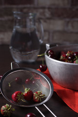 Fresh ripe juicy cherry and strawberries