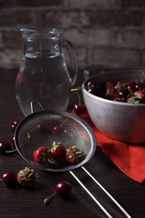 Fresh ripe juicy cherry and strawberries