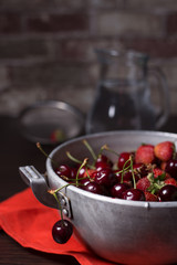 Fresh ripe juicy cherry and strawberries