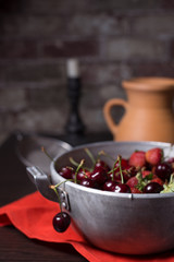 Fresh ripe juicy cherry and strawberries