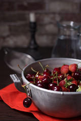 Fresh ripe juicy cherry and strawberries