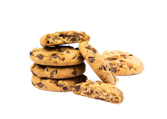 Cookies with chocolate pieces isolated on white background