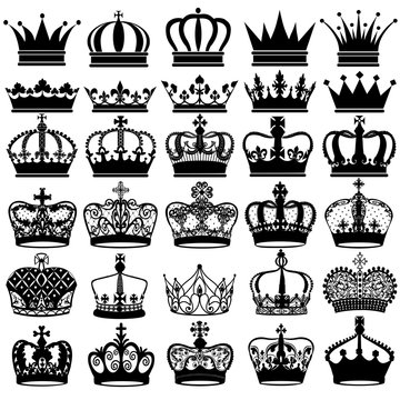 illustration set of silhouettes of vintage crown