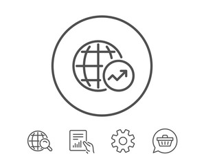 World Statistics line icon. Report chart or Sales growth sign. Data Analysis graph symbol. Hold Report, Service and Global search line signs. Shopping cart icon. Editable stroke. Vector
