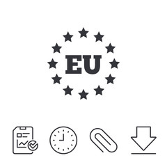 European union icon. EU stars symbol. Report, Time and Download line signs. Paper Clip linear icon. Vector