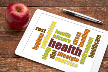 health word cloud on tablet with apple