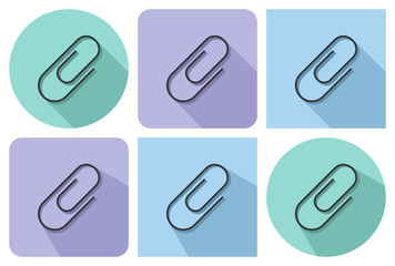 Outlined icon of paper clip  with parallel and not parallel  long shadows