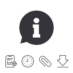 Information sign icon. Info speech bubble symbol. Report, Time and Download line signs. Paper Clip linear icon. Vector