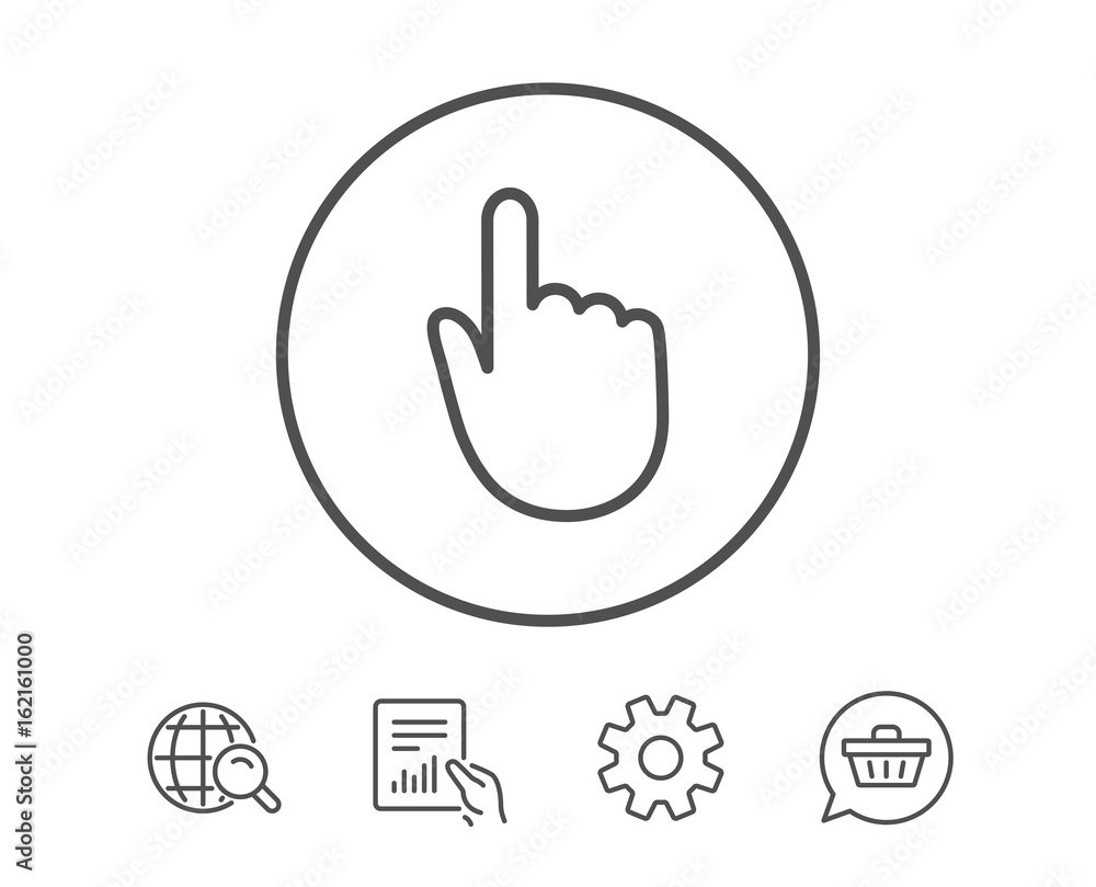 Poster hand click line icon. finger touch sign. cursor pointer symbol. hold report, service and global sear