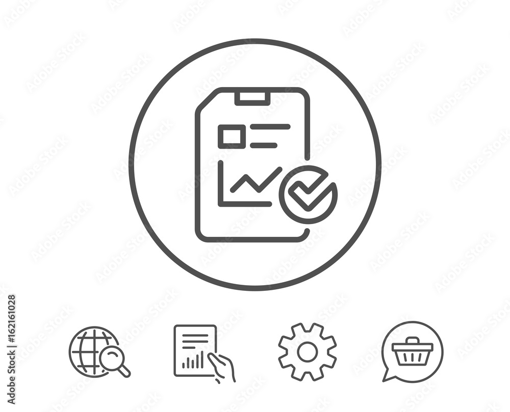 Poster report document line icon. analysis chart or sales growth report sign. statistics data or checklist 
