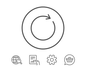 Refresh line icon. Rotation arrow sign. Reset or Reload symbol. Hold Report, Service and Global search line signs. Shopping cart icon. Editable stroke. Vector
