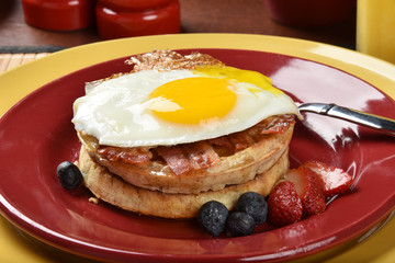 Waffles with bacon and eggs