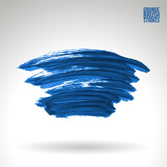 Fototapeta premium Blue brush stroke and texture. Grunge vector abstract hand - painted element. Underline and border design.