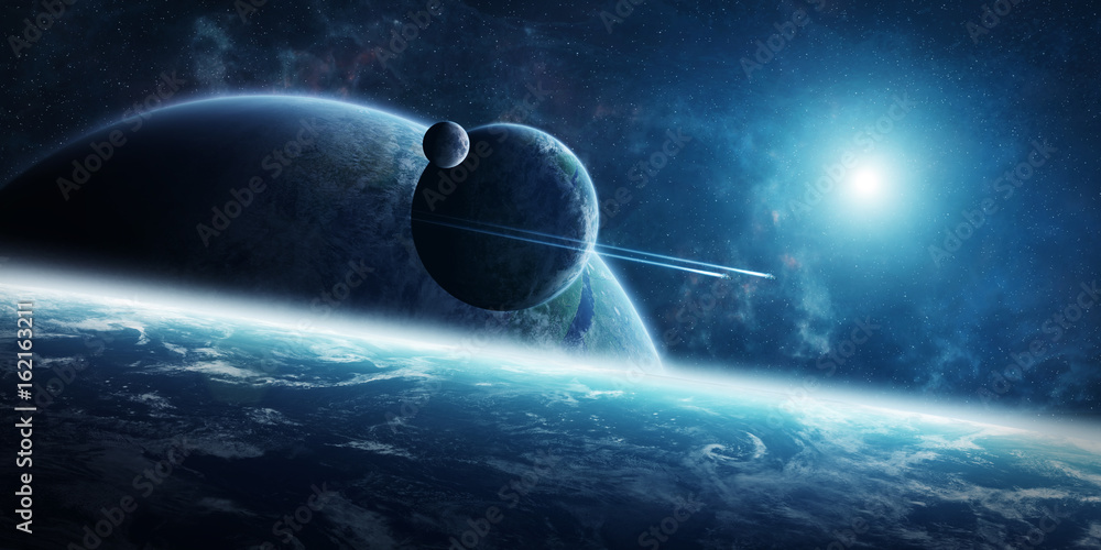 Canvas Prints sunrise over distant planet system in space 3d rendering elements of this image furnished by nasa
