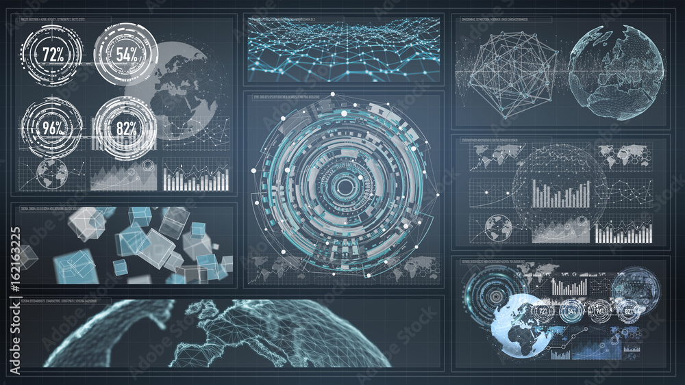 Poster 3D rendering digital charts and graph hologram screen