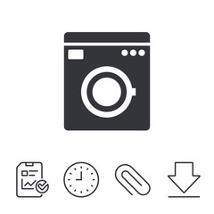 Washing machine icon. Home appliances symbol. Report, Time and Download line signs. Paper Clip linear icon. Vector