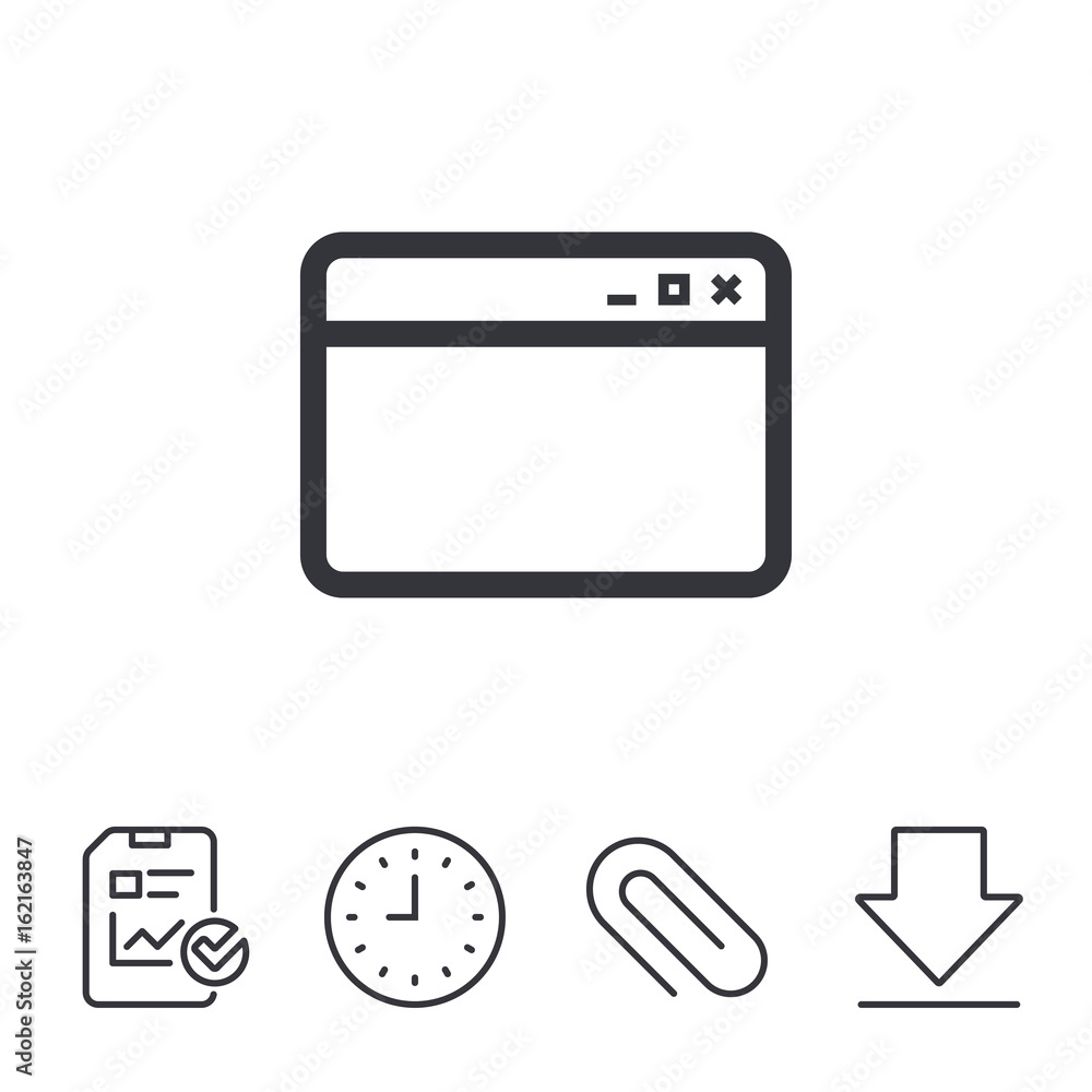 Poster browser window icon. internet page symbol. website empty template sign. report, time and download li