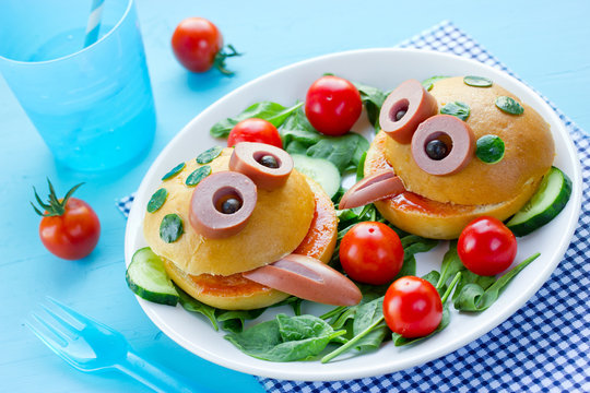 Delicious hamburger like a frog for kids