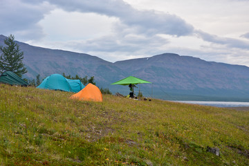 Campground on the shore of the lake.