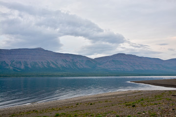 Mountain lake on Putorana plateau.