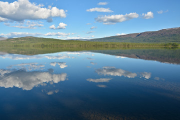 Mountain lake on Putorana plateau.