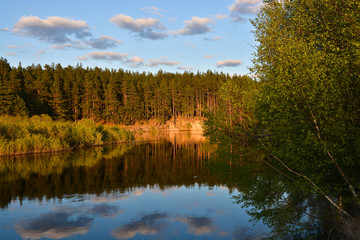 Quiet spring evening on the forest river.