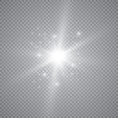 Set of shining lights isolated on a transparent background. The flash flashes with rays and a searchlight. Light effect of glow. The star flashed with sparkles.