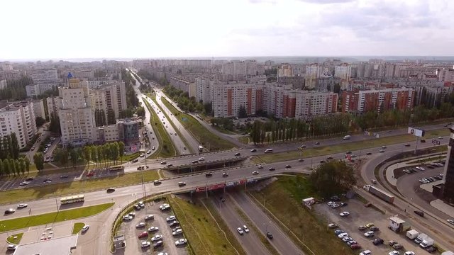 Aerial shot of russian city - Voronezh. The urban landscape. Russia. 4K