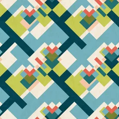 Deurstickers Jaren 50 Abstract geometrisch naadloos patroon in moderne kleuren van het midden van de eeuw, vectorillustratie met textuur