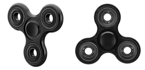 The black fidget SPINNER stress relieving toy on wite background.