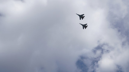 Group of military aircraft in the sky