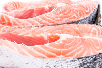 salmon steak on white background.  Sea food. Healthy eating.