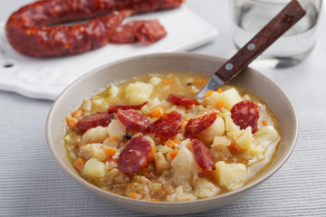 Soup with cauliflower and chorizo