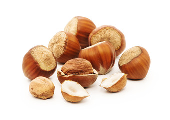 Hazelnuts isolated on white background