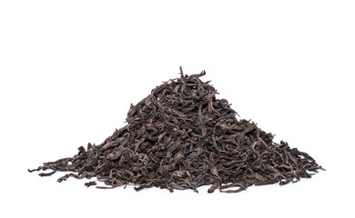 dry black tea leaves isolated on white