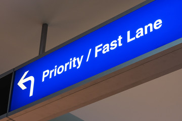 Priority Fast Lane Sign Airport First Class Luxury Notification Blue Light