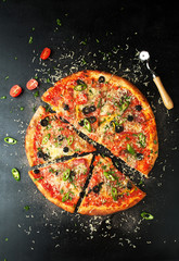 Delicious pepperoni pizza with fresh ingredients with chili pepper - 162170690